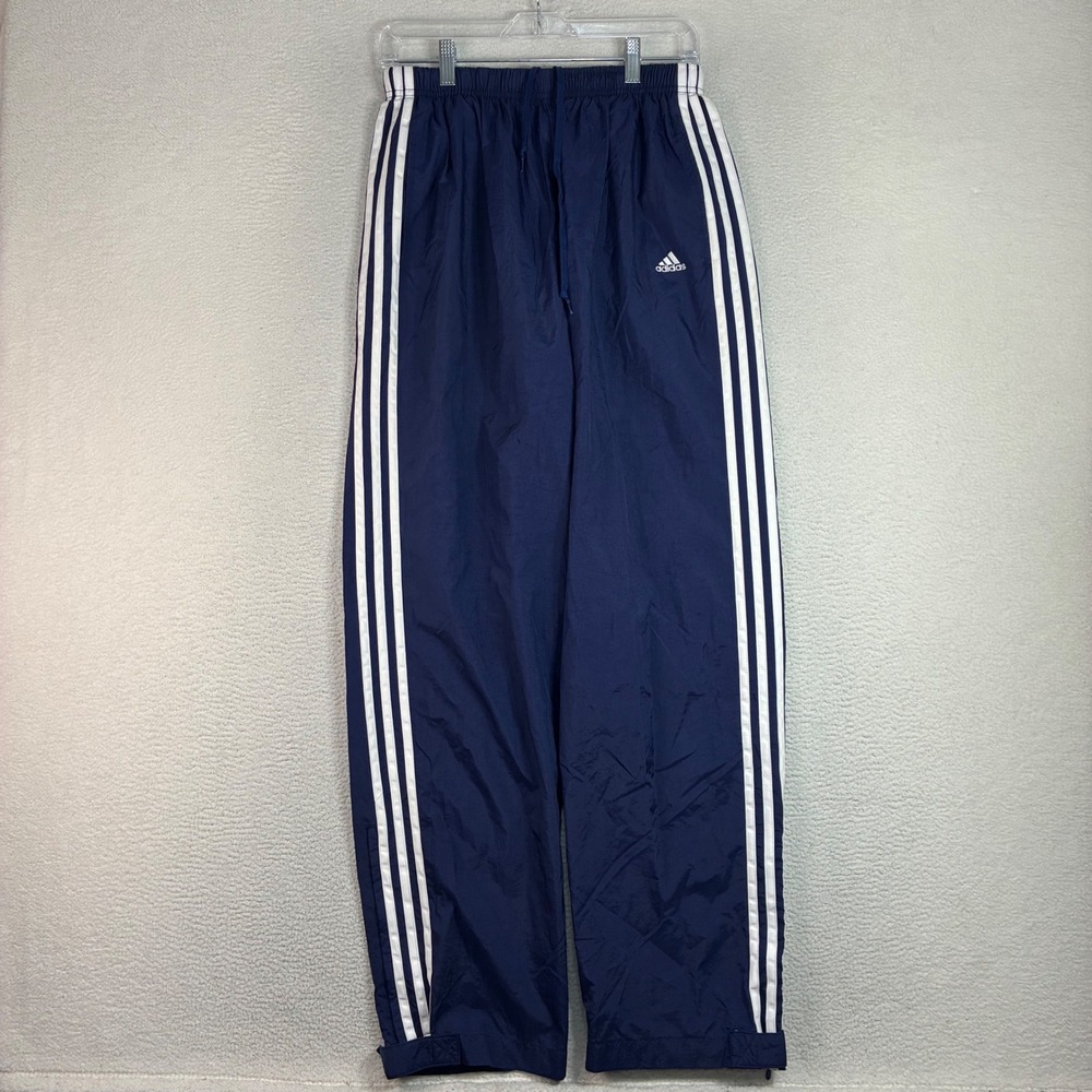 Vintage Adidas Track Pant Men L Blue Baggy Windbreaker Sweatpant Ankle Zip Strap
